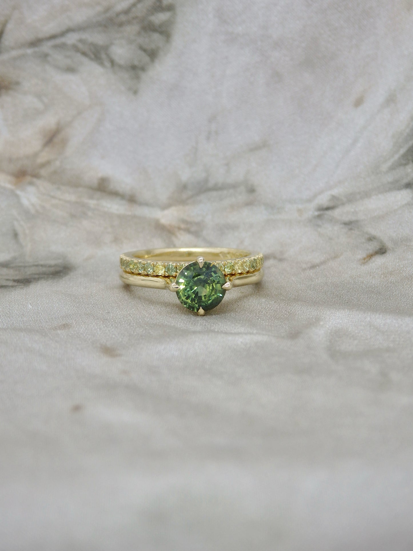 1.42ct Round Green Australian Sapphire “Lucy” Solitaire Engagement Ring in 18ct Yellow gold