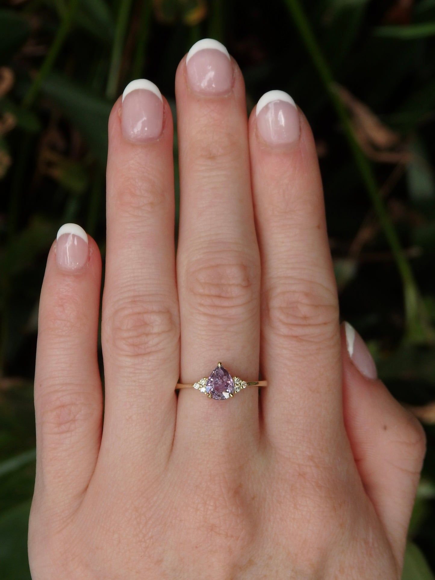 Pear Shape Purple-Pink Galaxy Sapphire & Diamond Dress Ring