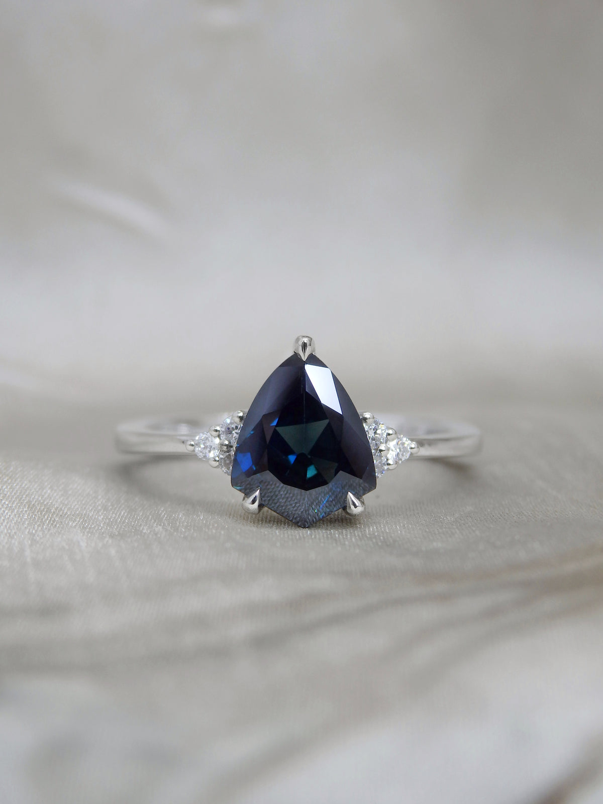 Shield Cut Australian Sapphire &amp; Diamond Dress Ring