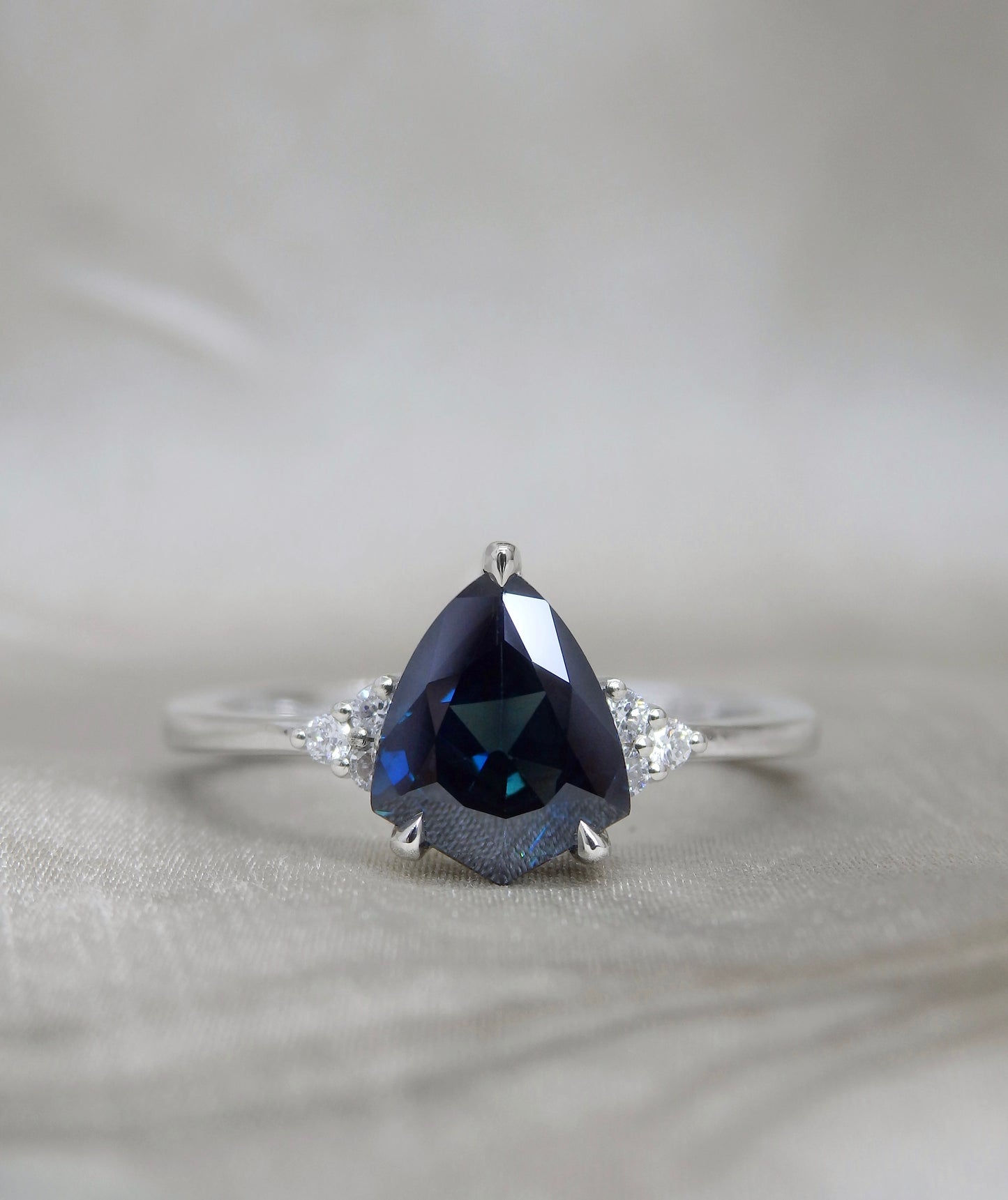 Shield Cut Australian Sapphire & Diamond Dress Ring