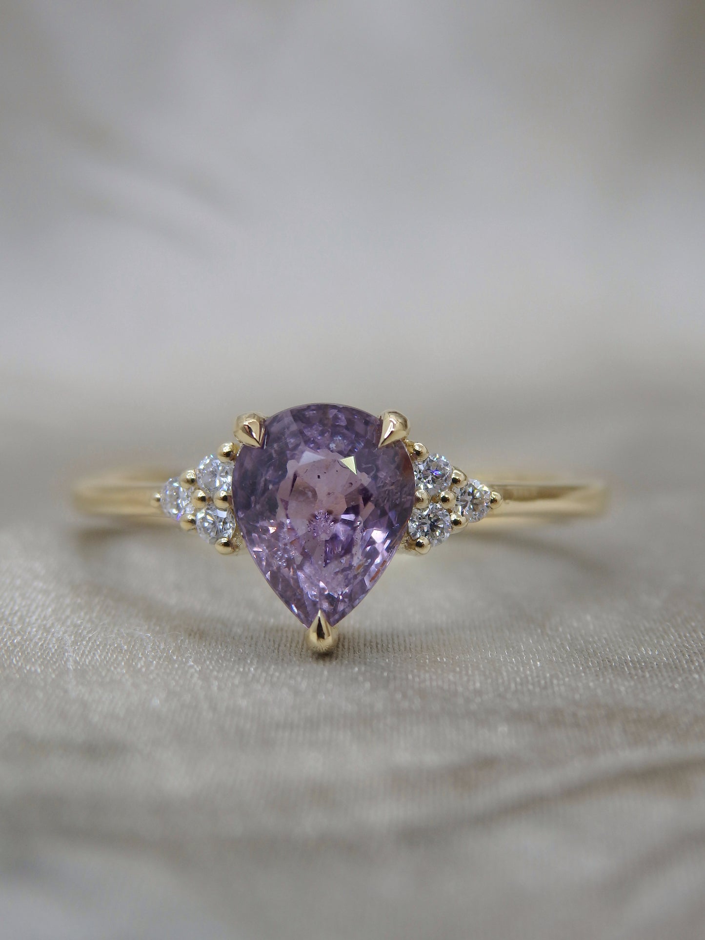 Pear Shape Purple-Pink Galaxy Sapphire & Diamond Dress Ring