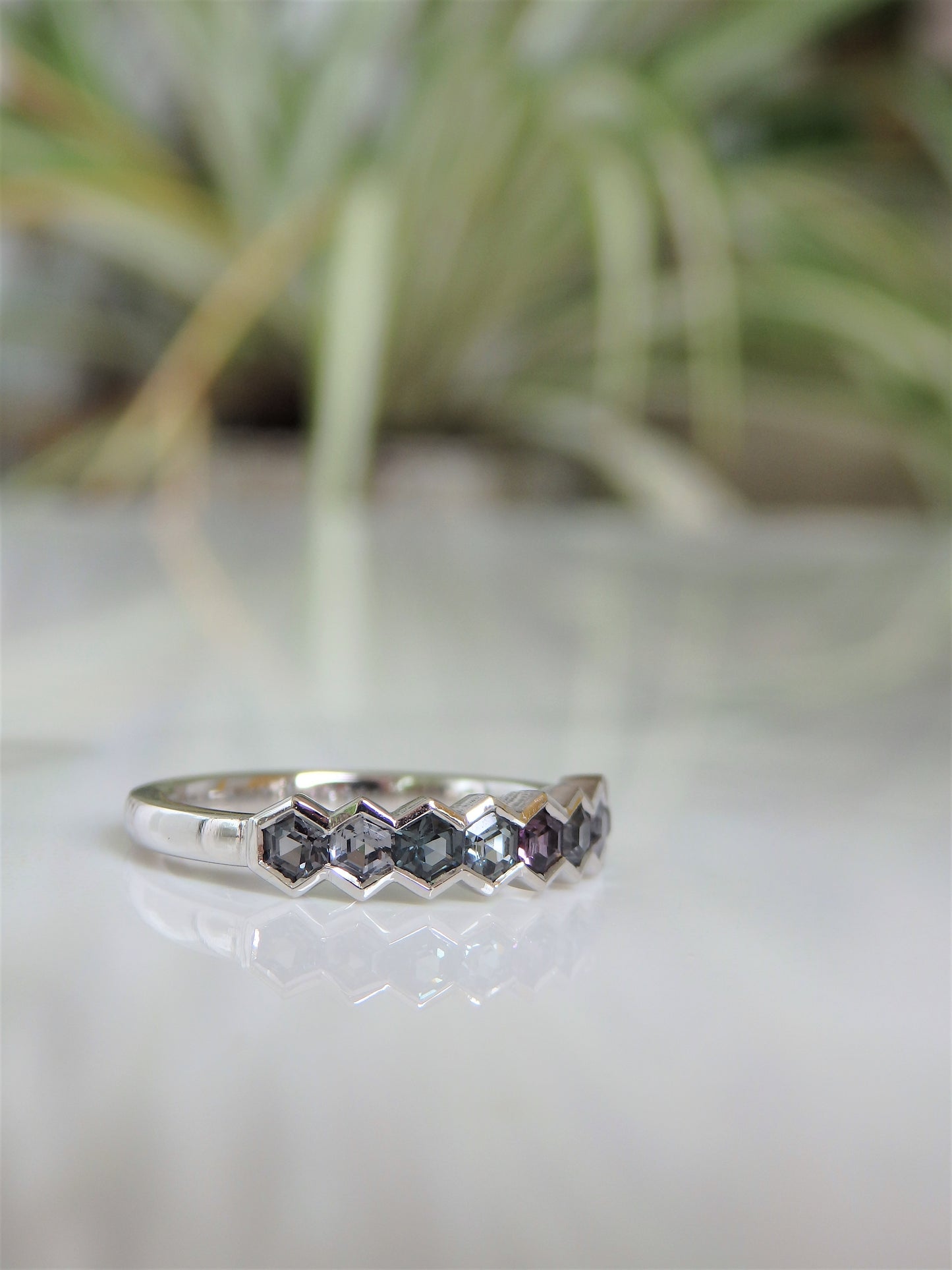 "Winter” Hexagon Spinel Stacking Band Platinum