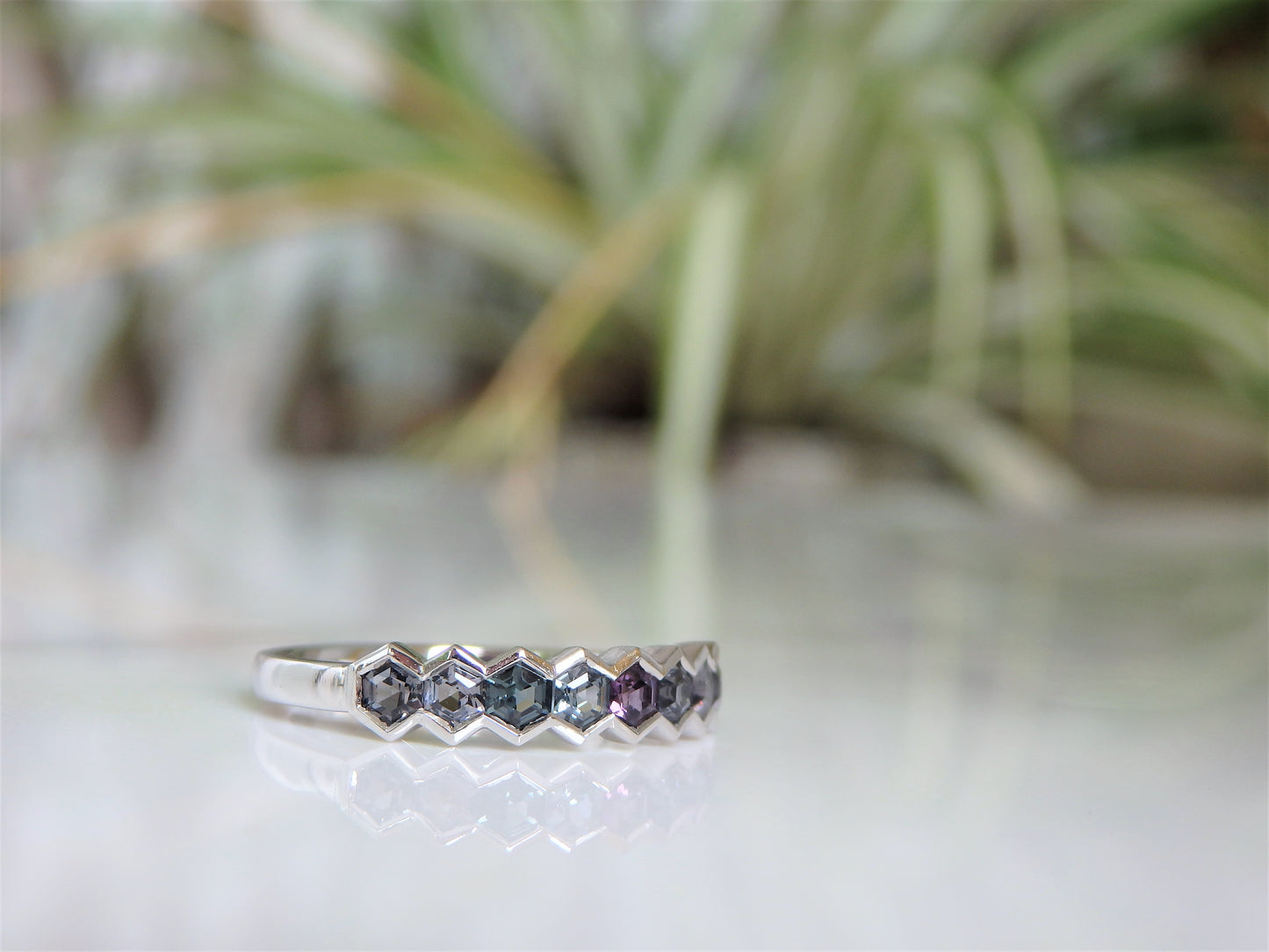 "Winter” Hexagon Spinel Stacking Band Platinum