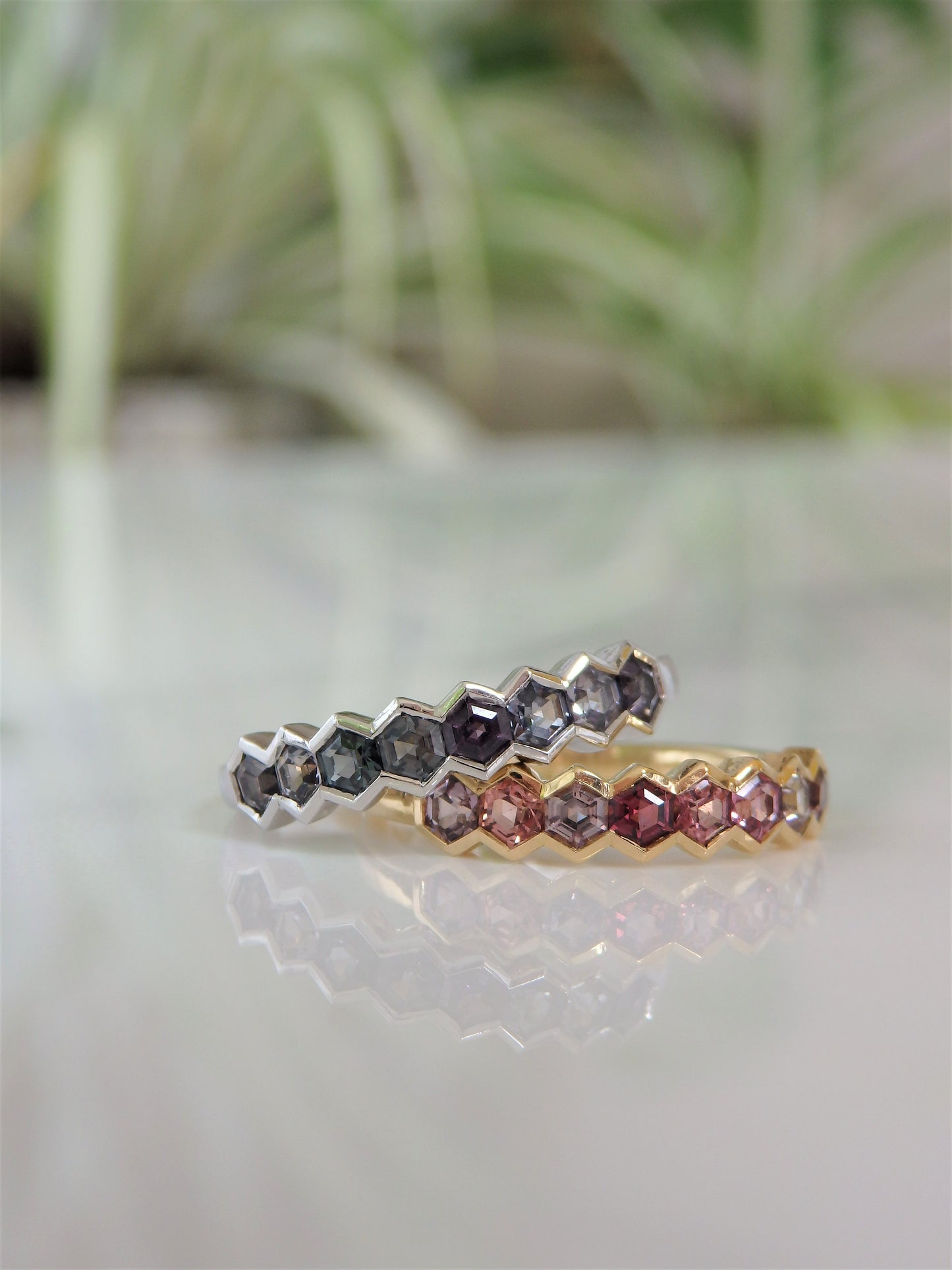 "Winter” Hexagon Spinel Stacking Band Platinum