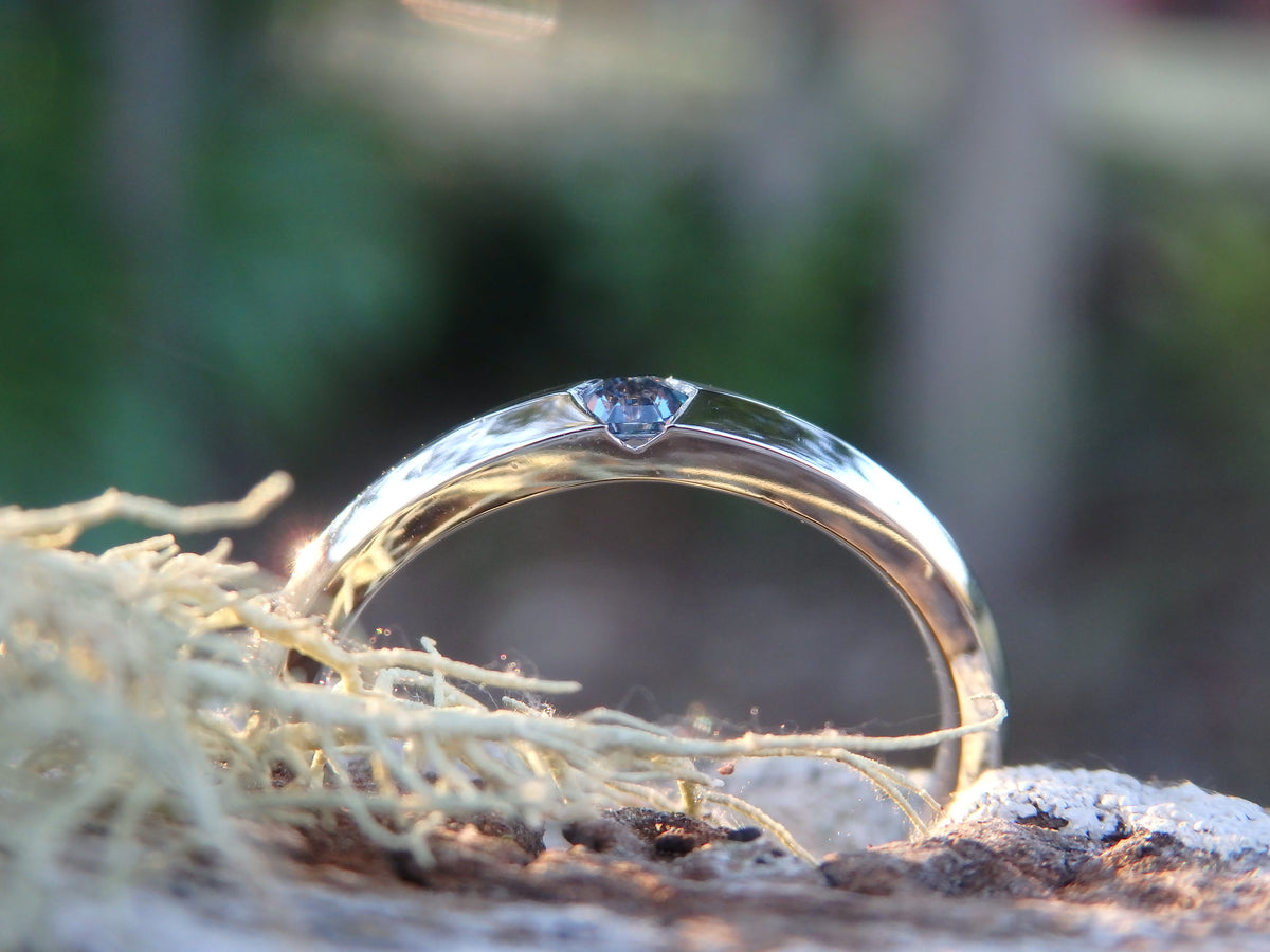 &quot;Winter&quot; Hexagonal Spinel Ring, Platinum Knife-Edge Band