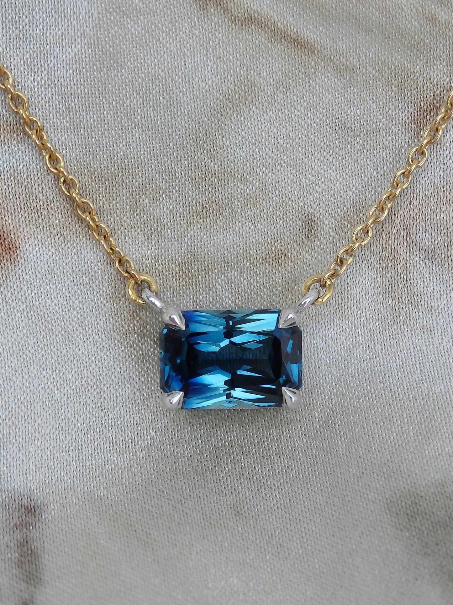 1.63ct Radiant Cut Blue Australian Sapphire, Platinum & 18ct Gold Necklace