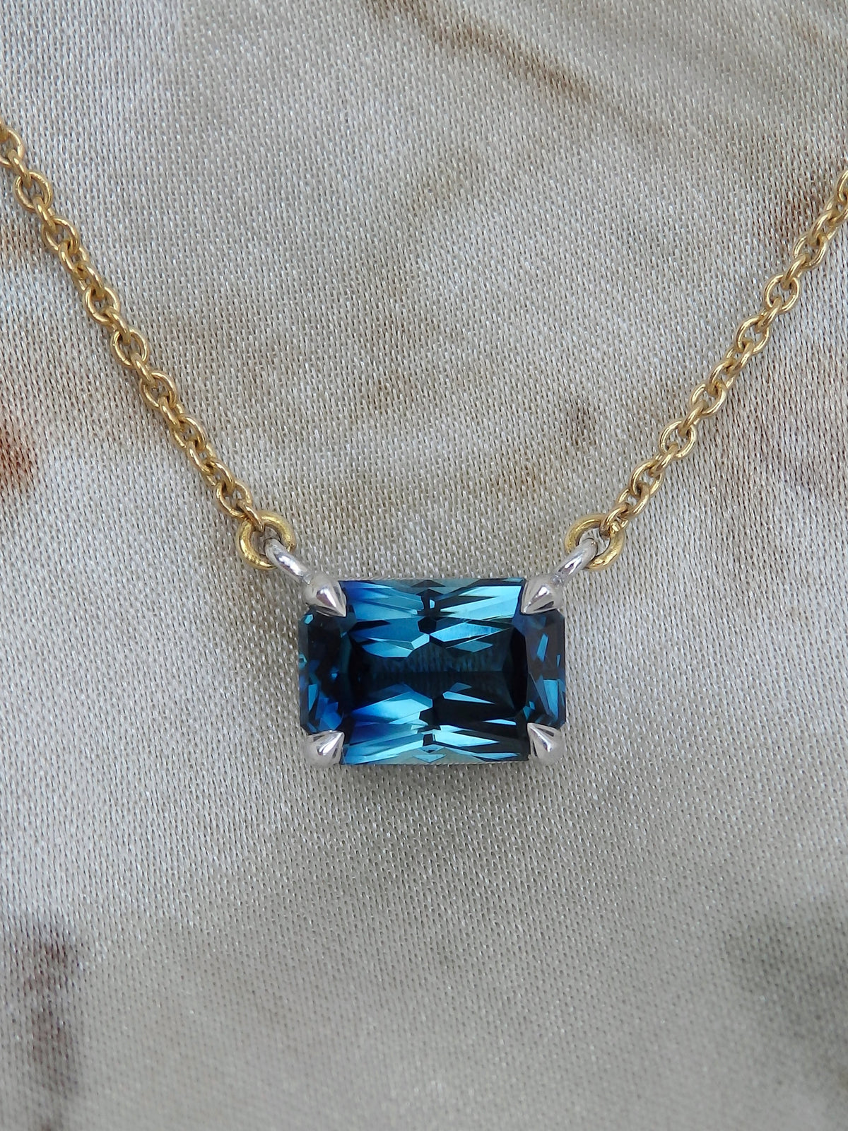 1.63ct Radiant Cut Blue Australian Sapphire, Platinum &amp; 18ct Gold Necklace