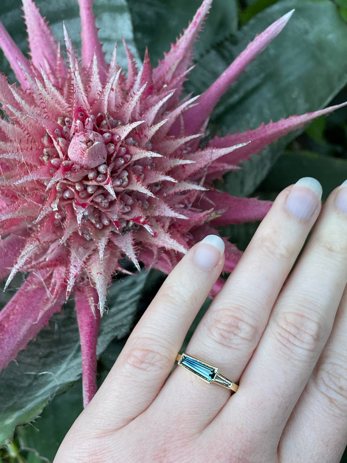 Ultra Long Teal Tapered Baguette “Duet”  Toi Et Moi  Australian Sapphire Engagement Ring