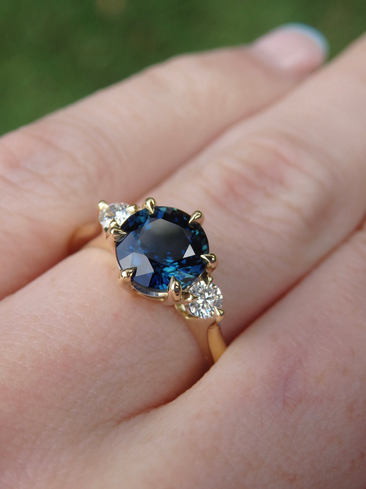 2.13ct Blue Australian Sapphire Trilogy Engagement Ring