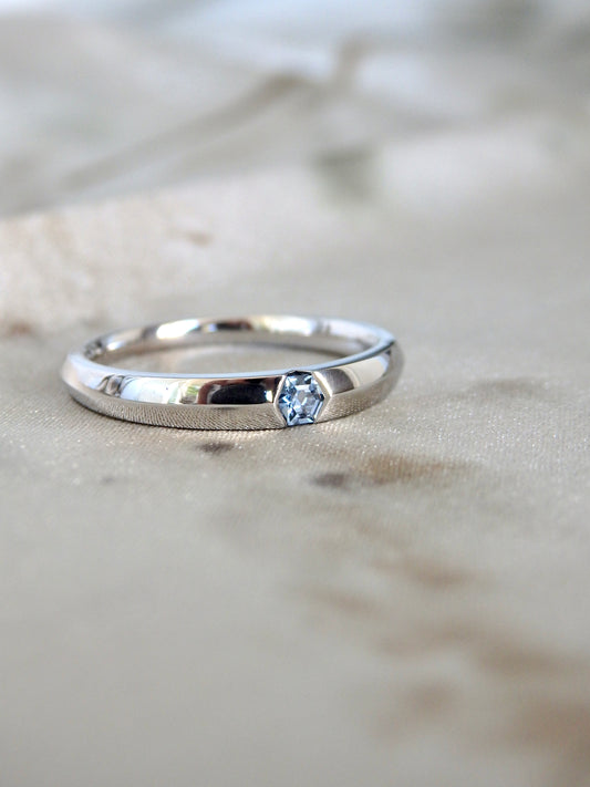 "Winter" Hexagonal Spinel Ring, Platinum Knife-Edge Band