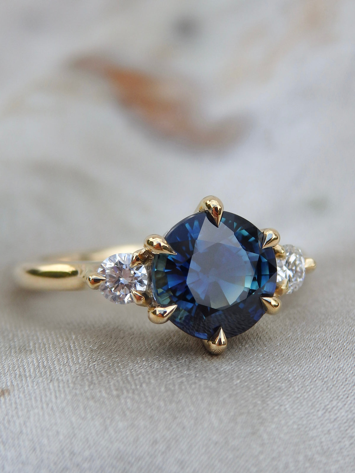 2.13ct Blue Australian Sapphire Trilogy Engagement Ring