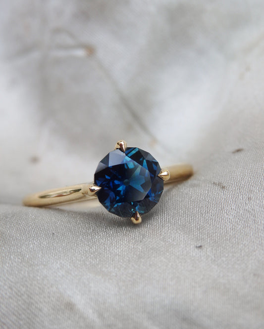 1.68ct Blue-Teal “Lucy” Australian Sapphire Solitaire Engagement Ring with Hidden Halo