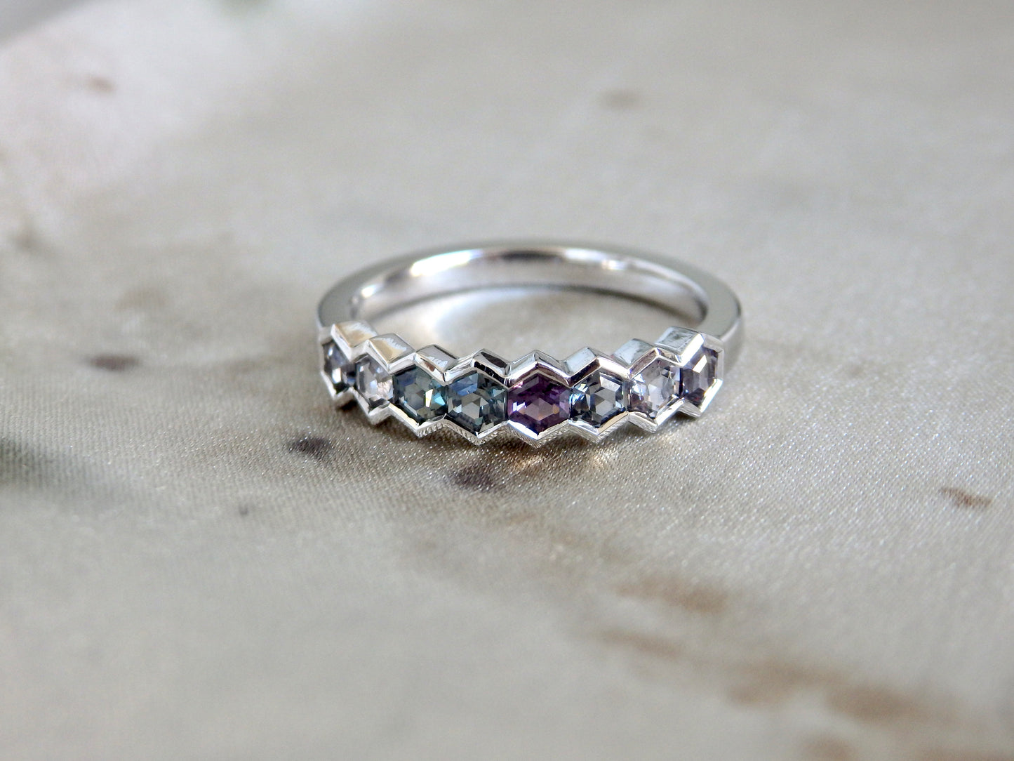 "Winter” Hexagon Spinel Stacking Band Platinum