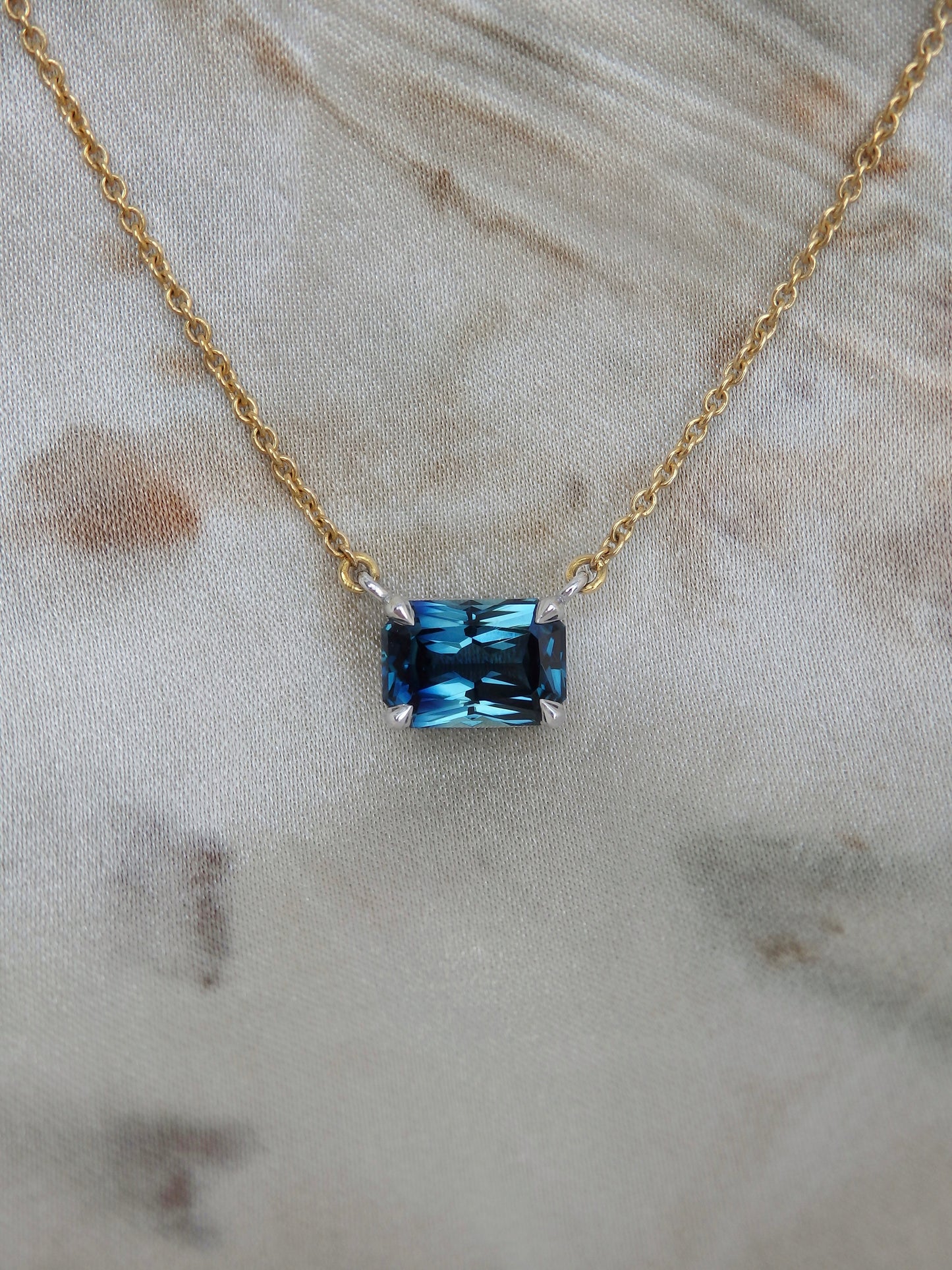1.63ct Radiant Cut Blue Australian Sapphire, Platinum & 18ct Gold Necklace