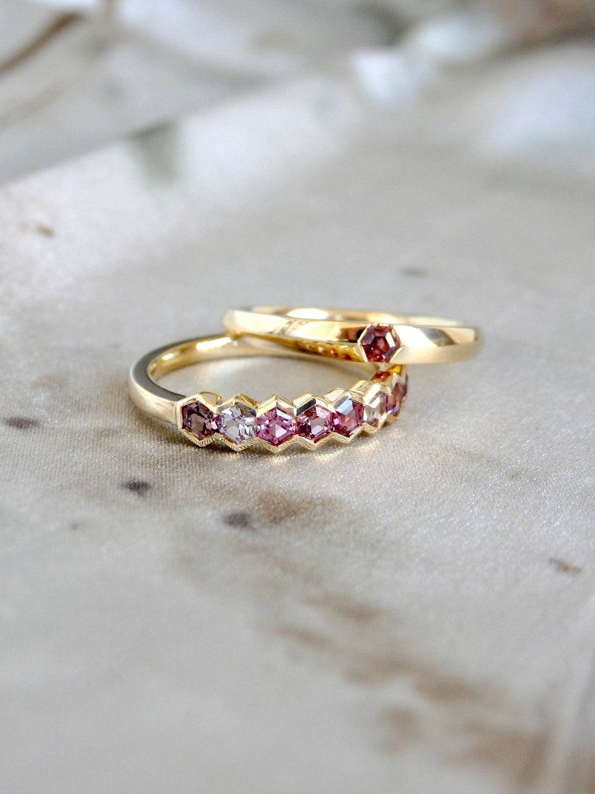 &quot;Summer&quot; Hexagonal Spinel Ring, 18ct gold band