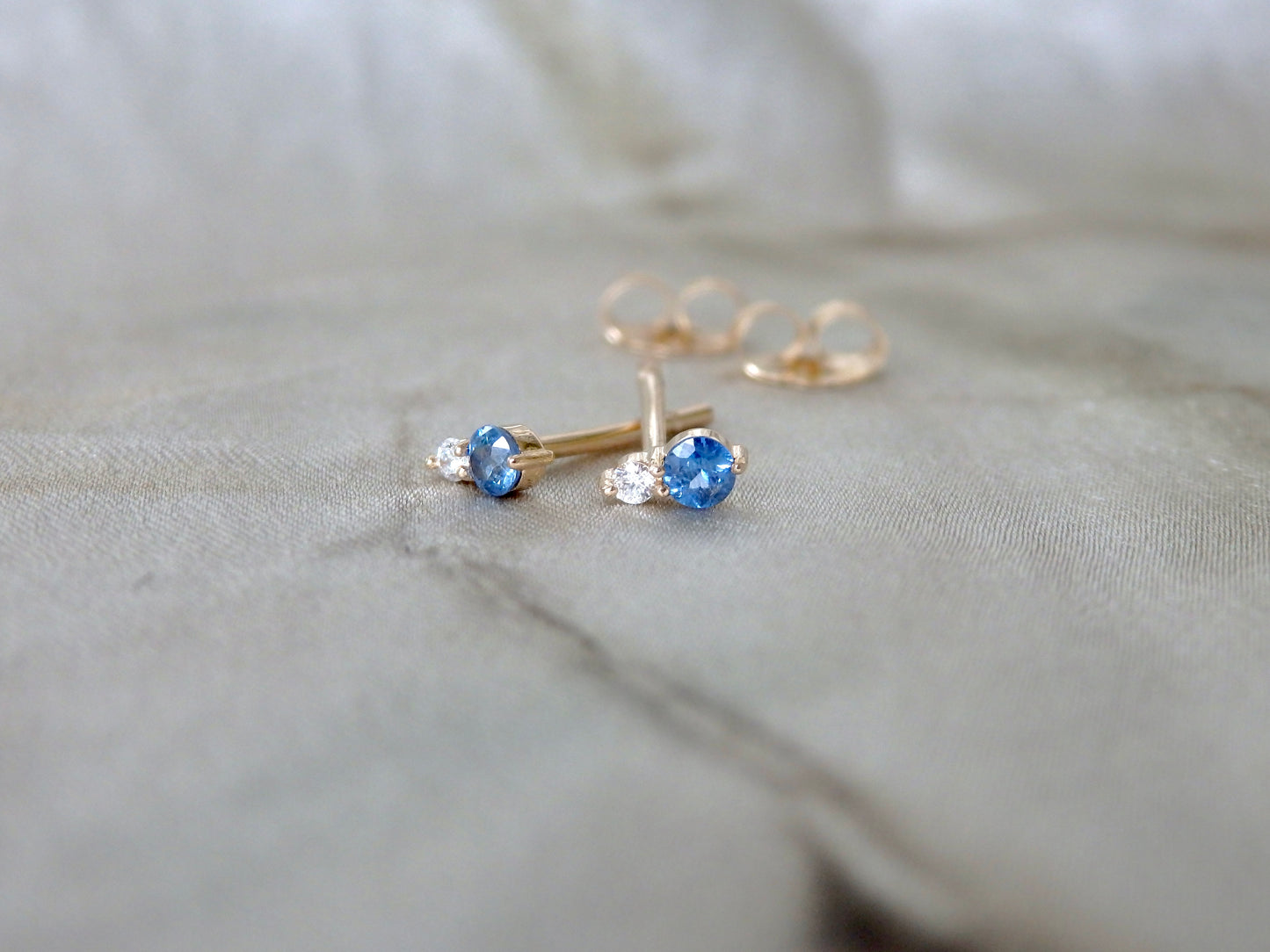 Mini Duet Toi Et Moi Pair Sapphire & Diamond Stud Earrings, 14ct gold