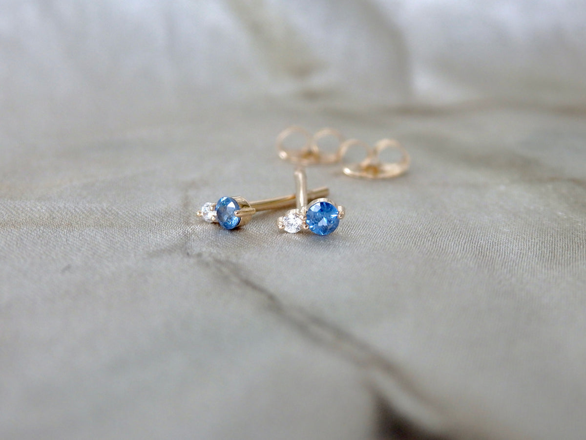Mini Duet Toi Et Moi Pair Sapphire &amp; Diamond Stud Earrings, 14ct gold