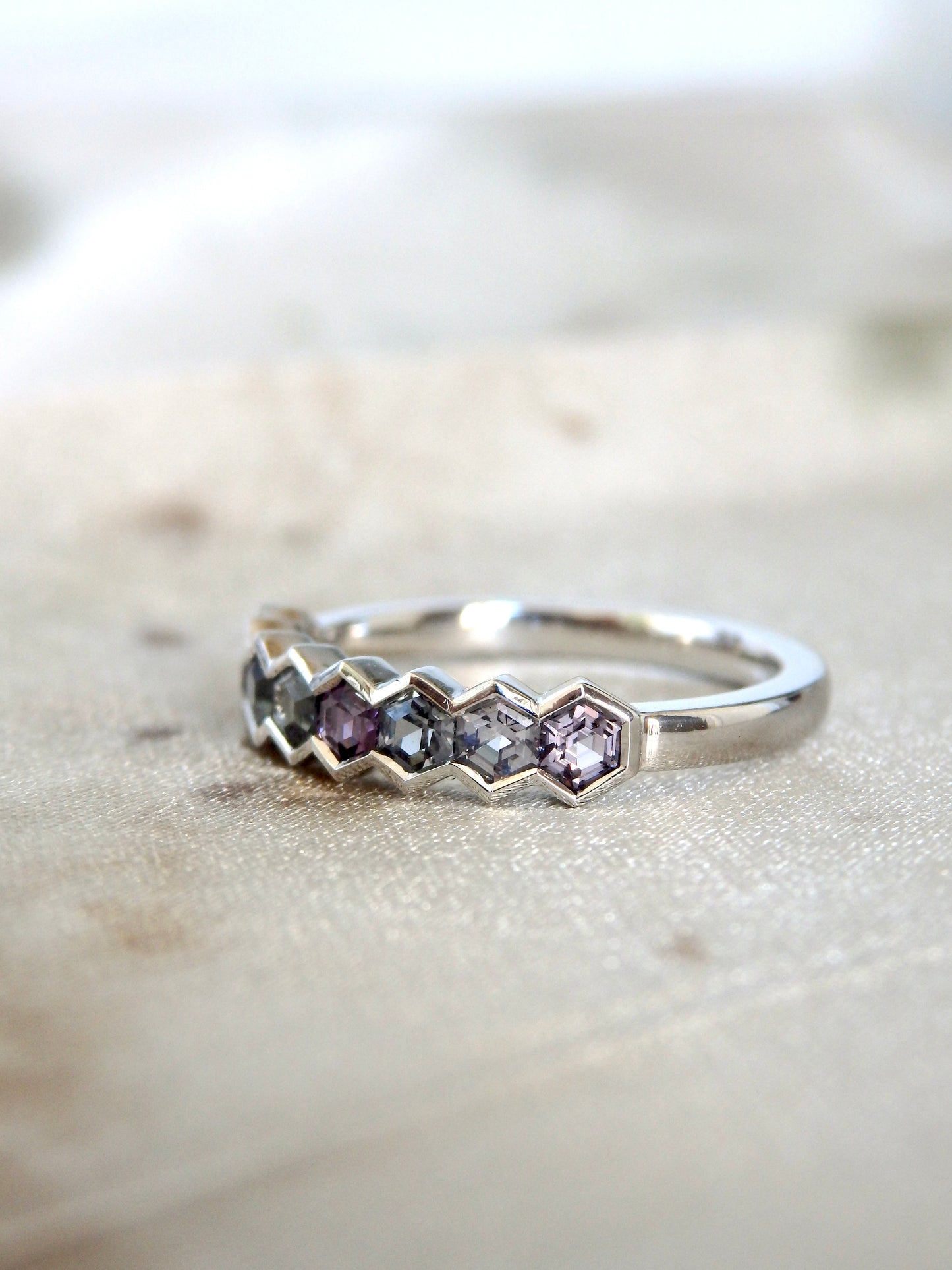 "Winter” Hexagon Spinel Stacking Band Platinum