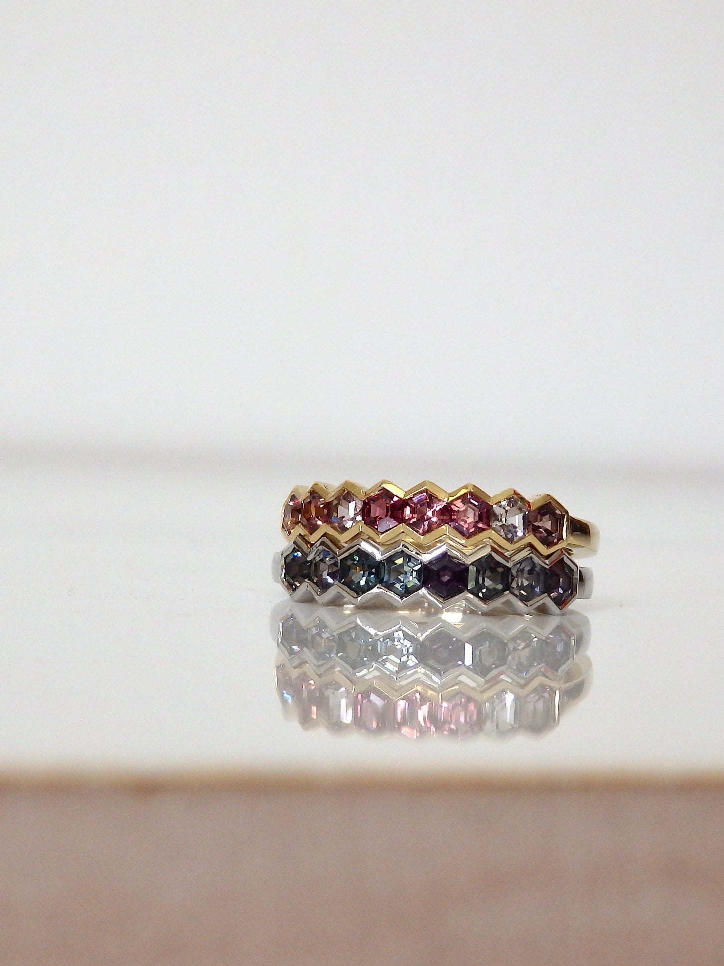 "Winter” Hexagon Spinel Stacking Band Platinum