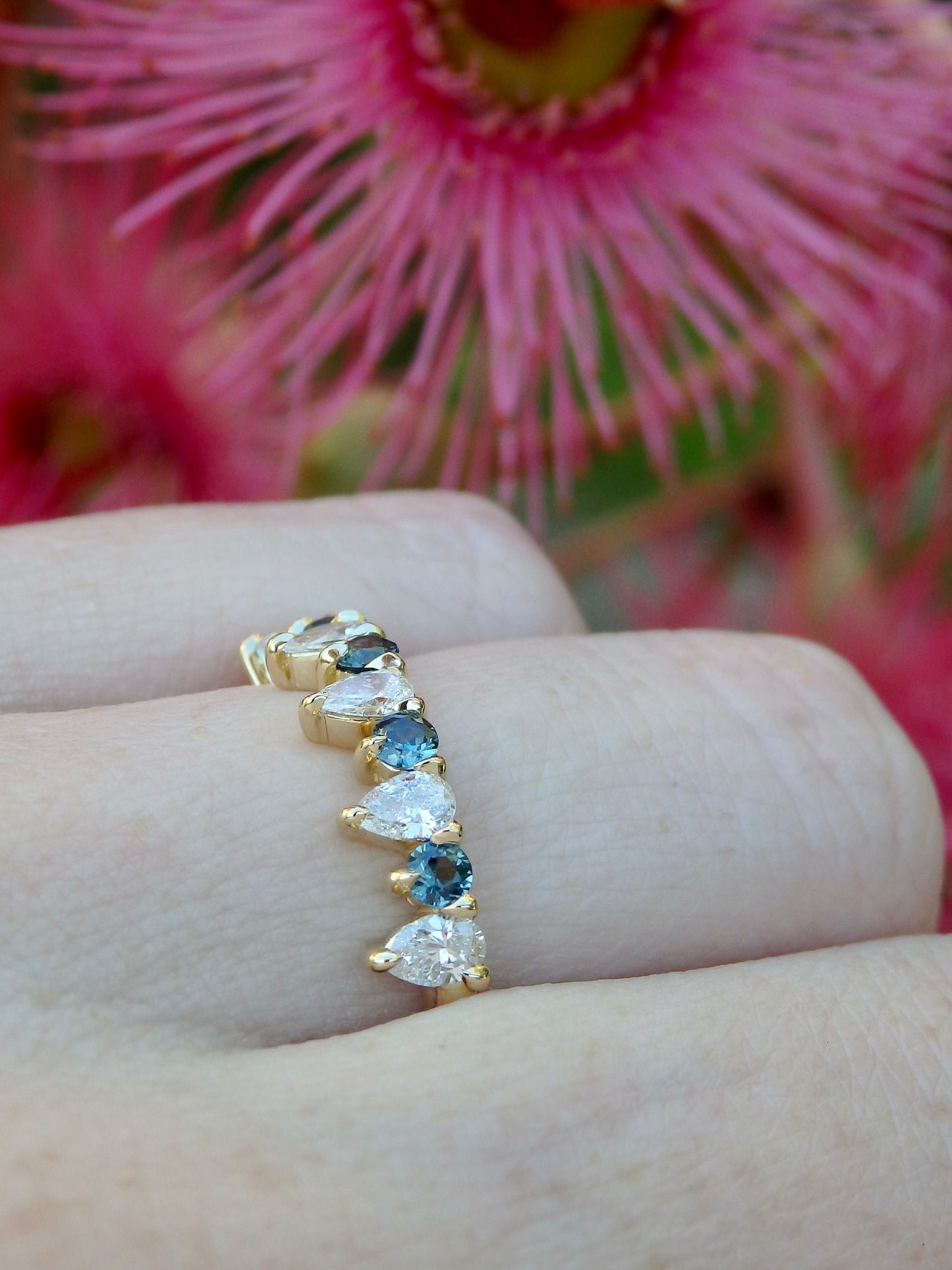 Dubrovnik Band, Alternating Round Australian Sapphires & Pear Shape Diamonds