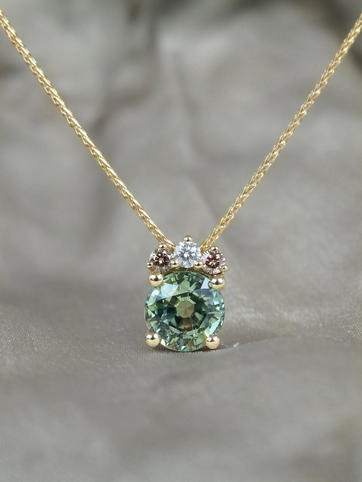 1.30ct Green Australian Sapphire & Argyle Diamond Slider Pendant in 18ct Gold