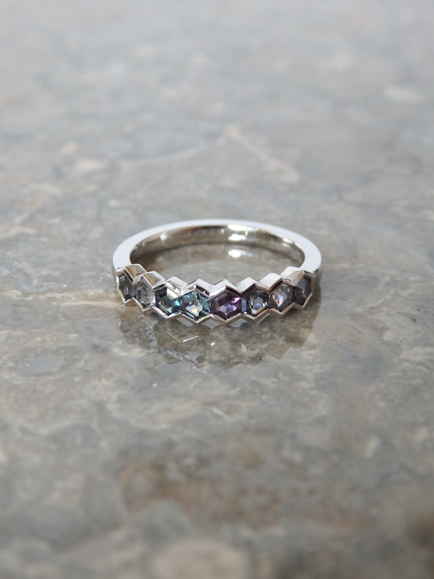 "Winter” Hexagon Spinel Stacking Band Platinum