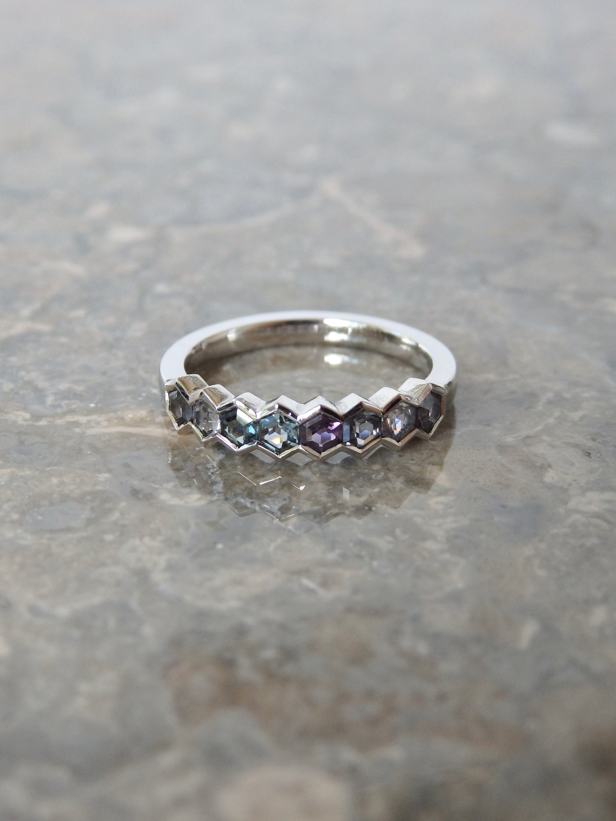 &quot;Winter” Hexagon Spinel Stacking Band Platinum