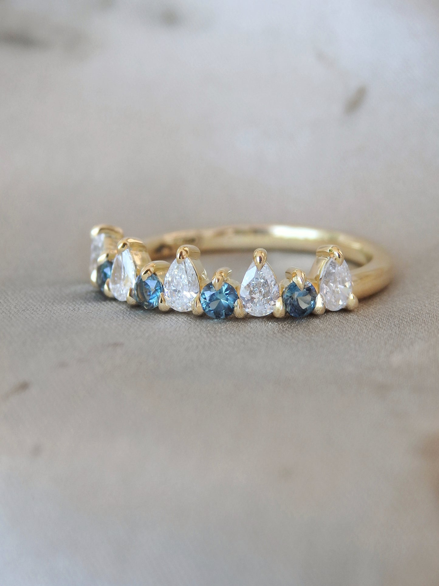 Dubrovnik Band, Alternating Round Australian Sapphires & Pear Shape Diamonds