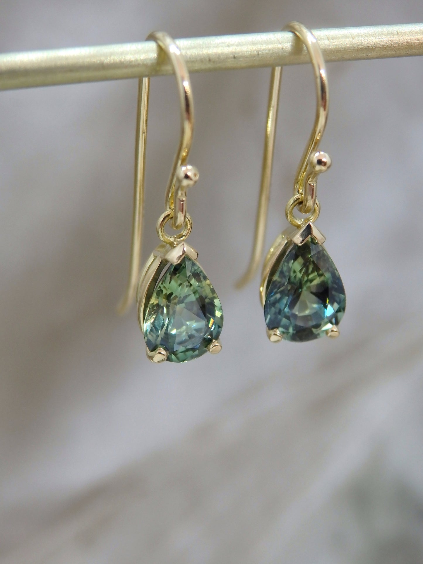1.78ct Bright Teal Australian Sapphire Drop Earrings, 18ct Gold