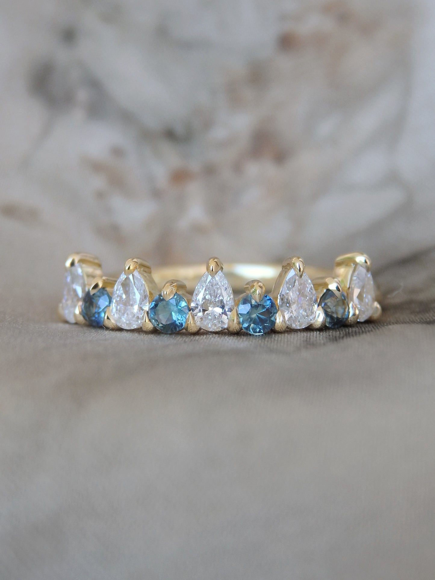 Dubrovnik Band, Alternating Round Australian Sapphires & Pear Shape Diamonds