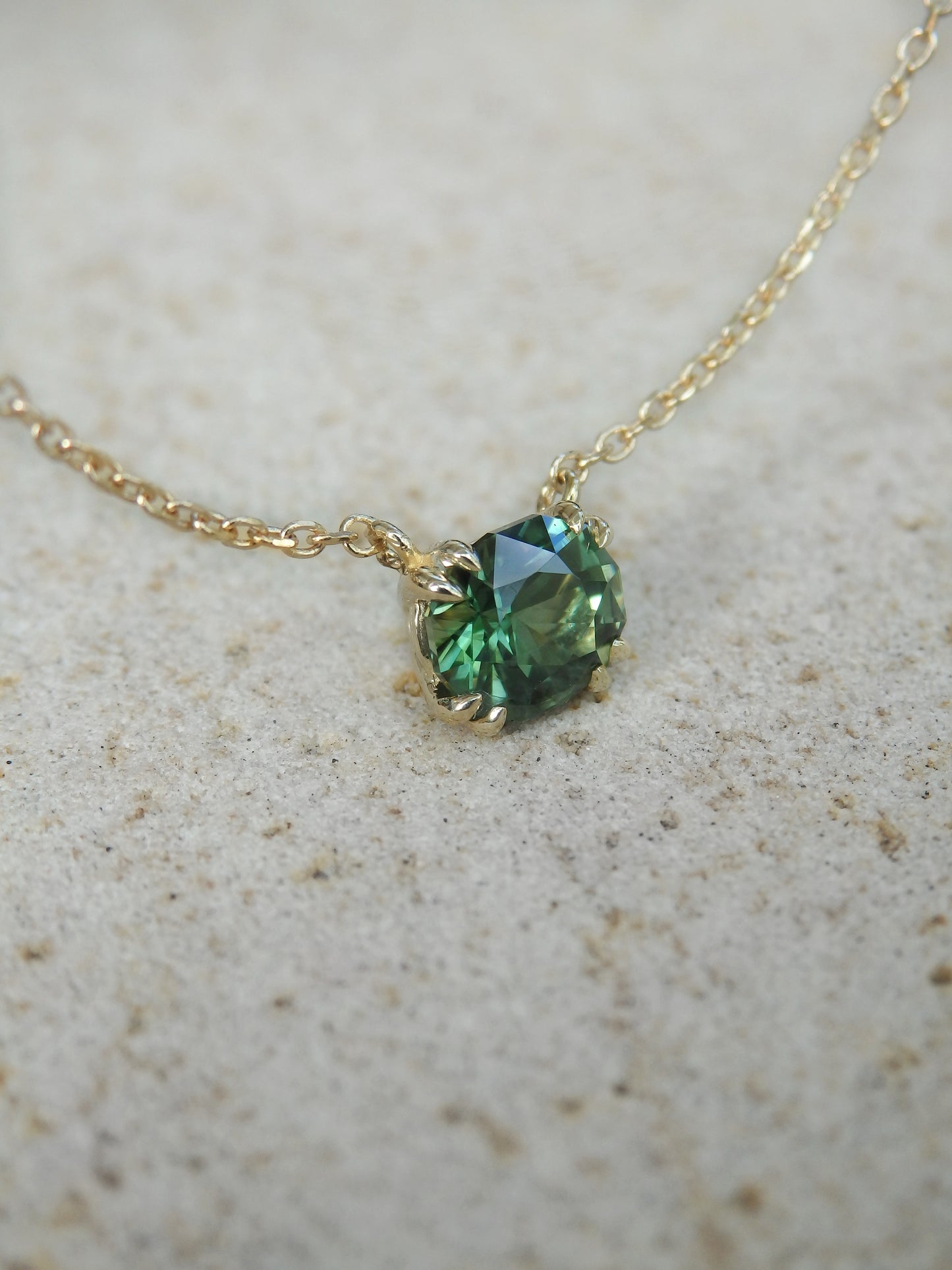 0.94ct Precision Cut Unheated Australian Green Sapphire Necklace